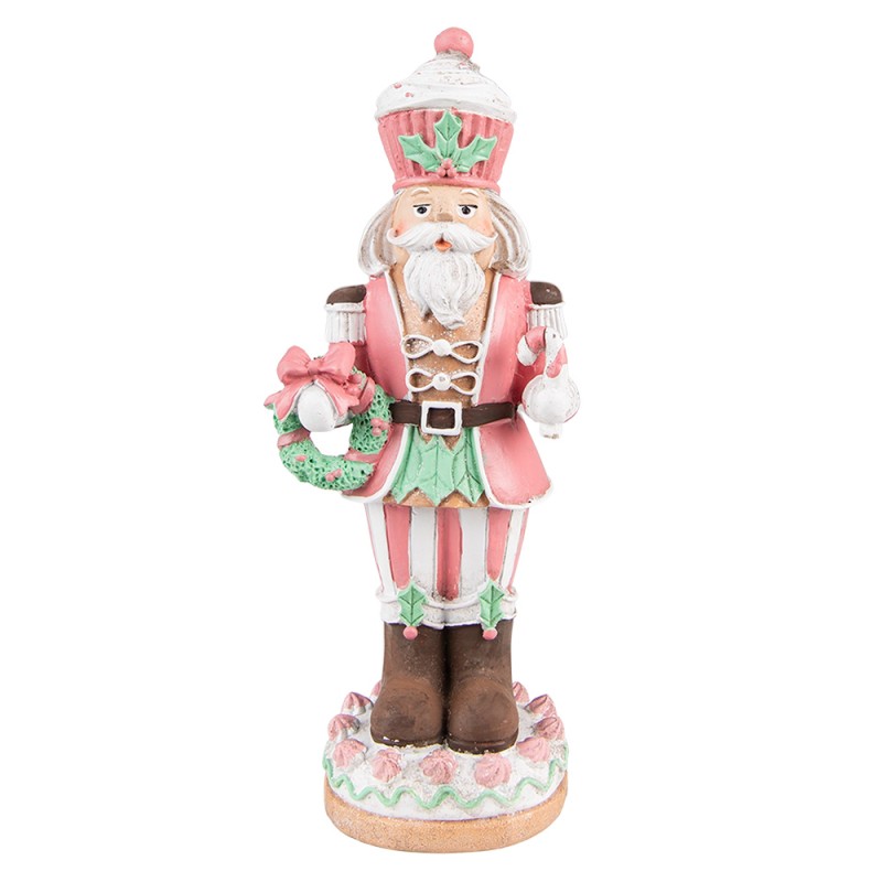 6PR3735 Statuetta Schiaccianoci 24 cm Rosa Poliresina Decorazione di Natalizie