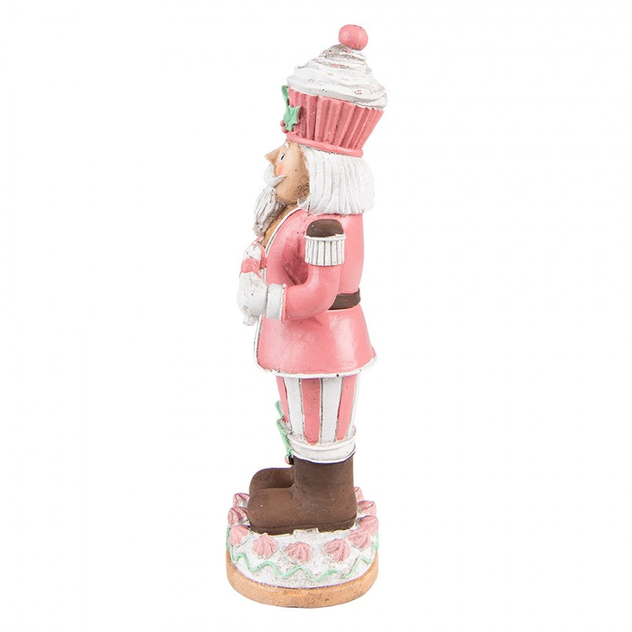 6PR3735 Statuetta Schiaccianoci 24 cm Rosa Poliresina Decorazione di Natalizie