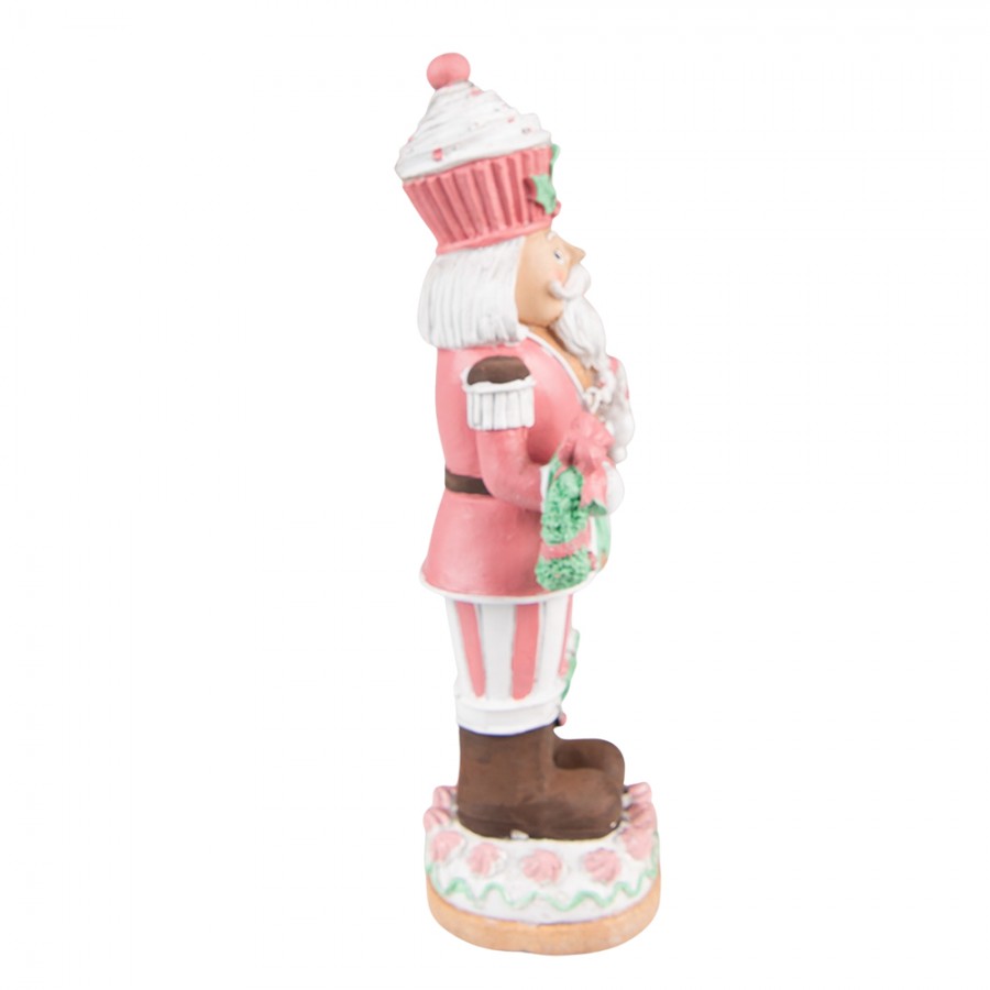 6PR3735 Statuetta Schiaccianoci 24 cm Rosa Poliresina Decorazione di Natalizie