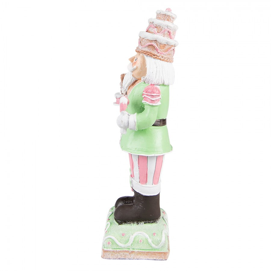 6PR3736 Statuetta Schiaccianoci 24 cm Verde Rosa Poliresina Decorazione di Natalizie