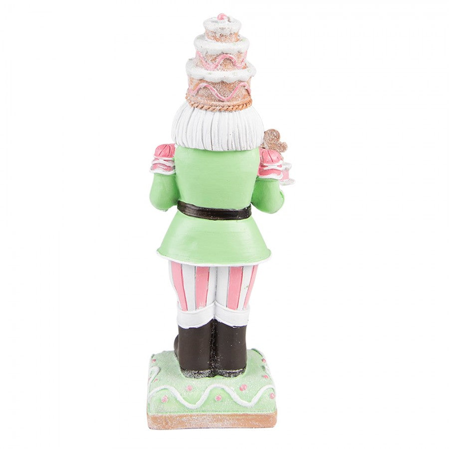 6PR3736 Statuetta Schiaccianoci 24 cm Verde Rosa Poliresina Decorazione di Natalizie