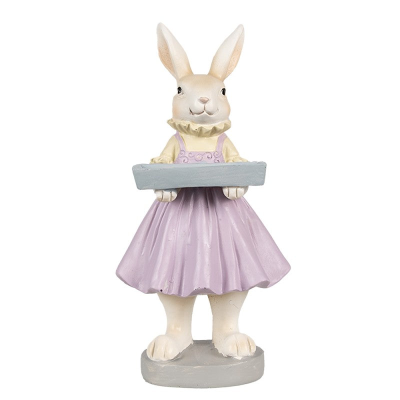 6PR4011 Statuetta Coniglio 10x8x20 cm Marrone Viola Poliresina Decorazione di Pasqua