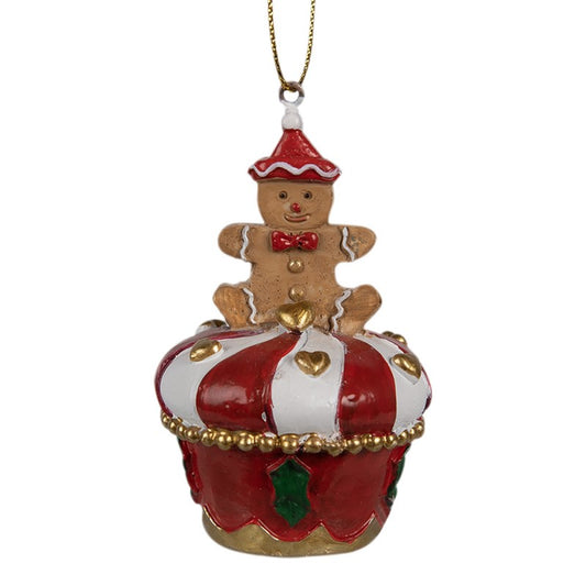 6PR4208 Ornamento Natalizio Uomo di pan di zenzero Ø 5x8 cm Rosso Plastica Decorazioni Albero Natale