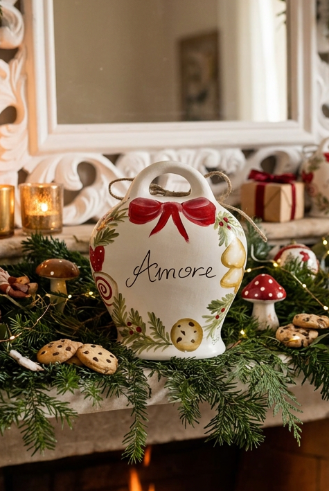 CAMPANELLA CAPRESE IN CERAMICA DIPINTA A MANO IDEA BOMBONIERA O REGALO MISURA 13 DI ALTEZZA