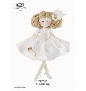 BAMBOLA DI STOFFA GRANDE IN CHIFFON BIANCO (H 34 CM)