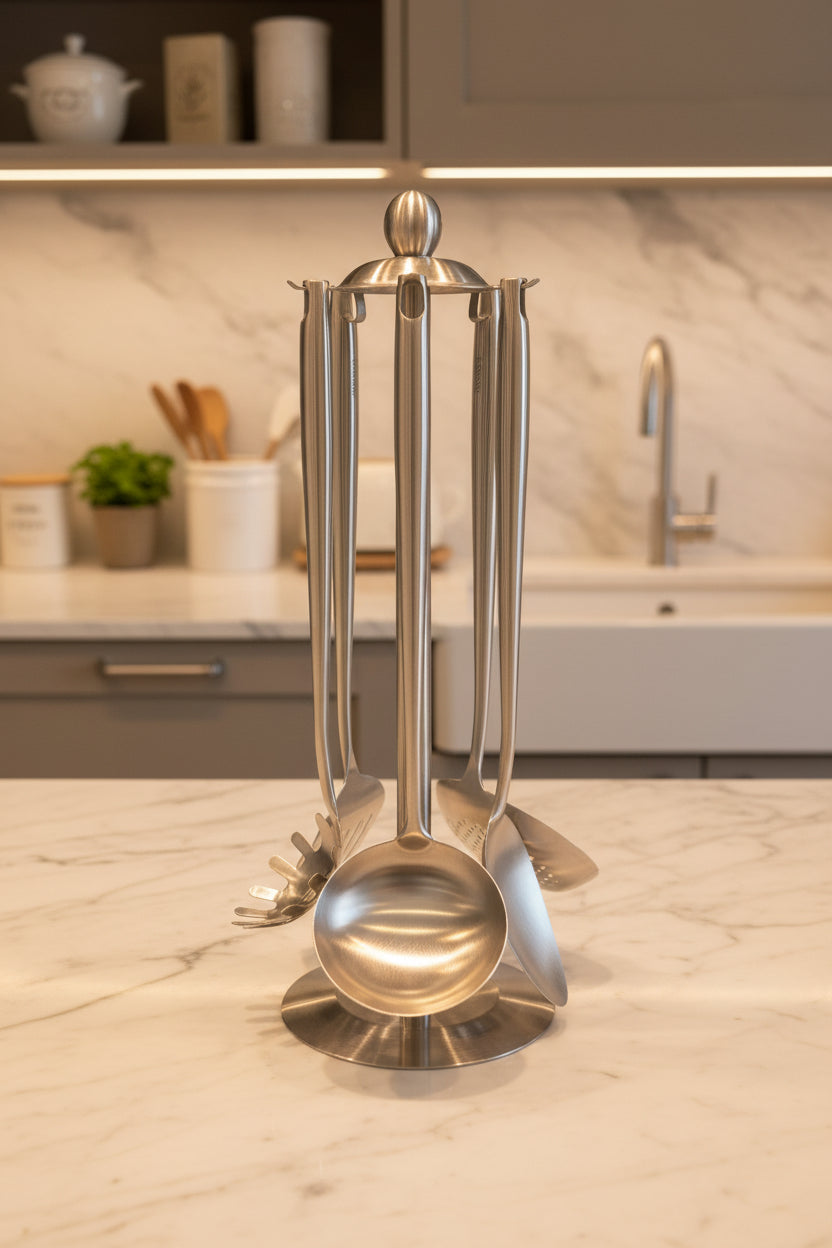 Asta porta utensili in acciaio inossidabile con cremagliera girevole a 360° robusta e funzionale ideale per organizzare gli utensili in cucina