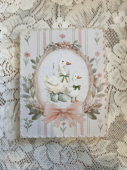 Quadro con due ochette e fiocchi verdi 20x25 Cesaria Arte