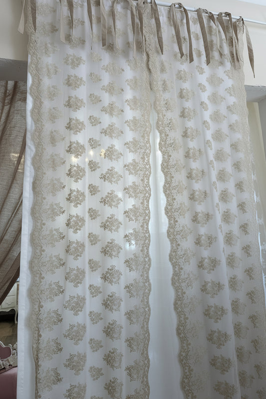 Telo tenda in jeorgett e pizzo yulia colore tortora misura 150x300
