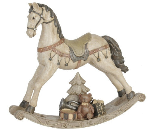 6PR0037 Statuetta Cavallo 30x8x27 cm Bianco Poliresina Decorazione di Natalizie