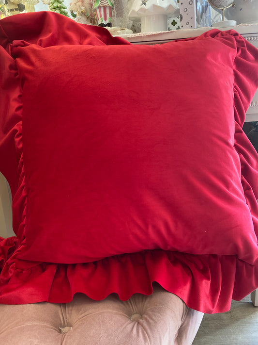 Cuscino in velluto con balze