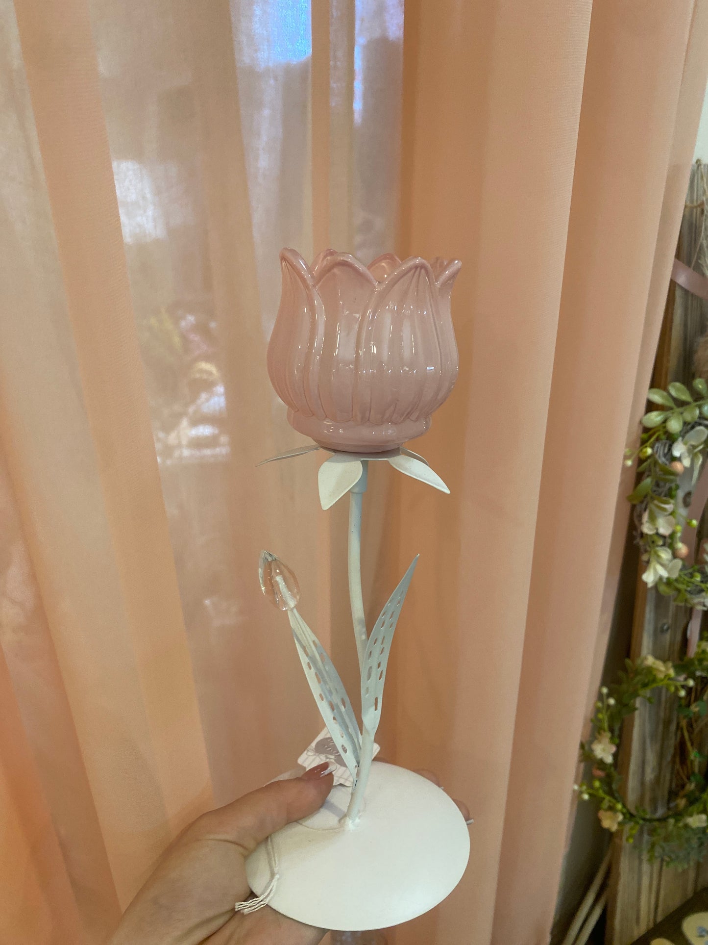 Portacandela in vetro a forma di tulipano 10,5x25x10,5cm