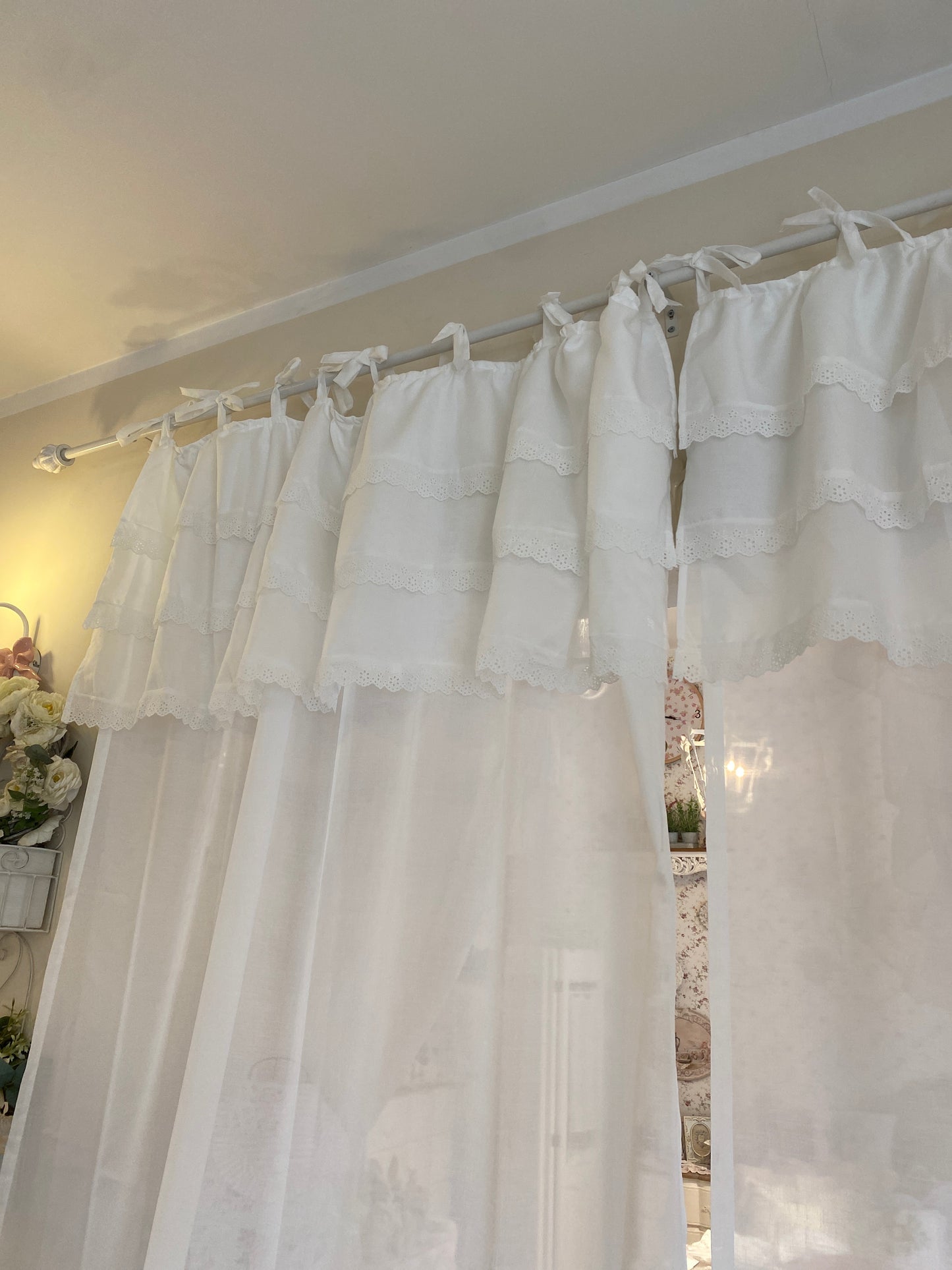 Coppia di tende romantica in pizzo Sangallo 300x140cm