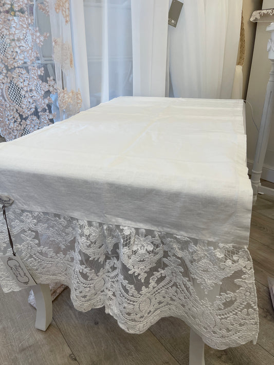 RUNNER CORNICE SIMPOSIO 100%lino e pizzo colore naturale Chez MOI misura 160x60