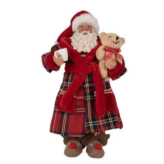 Clayre & Eef Statuetta Babbo Natale in pigiama con orso 13x10xH27 cm