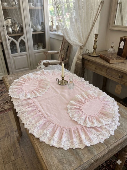 Tris di centro Officina tessile in pizzo flower base rosa