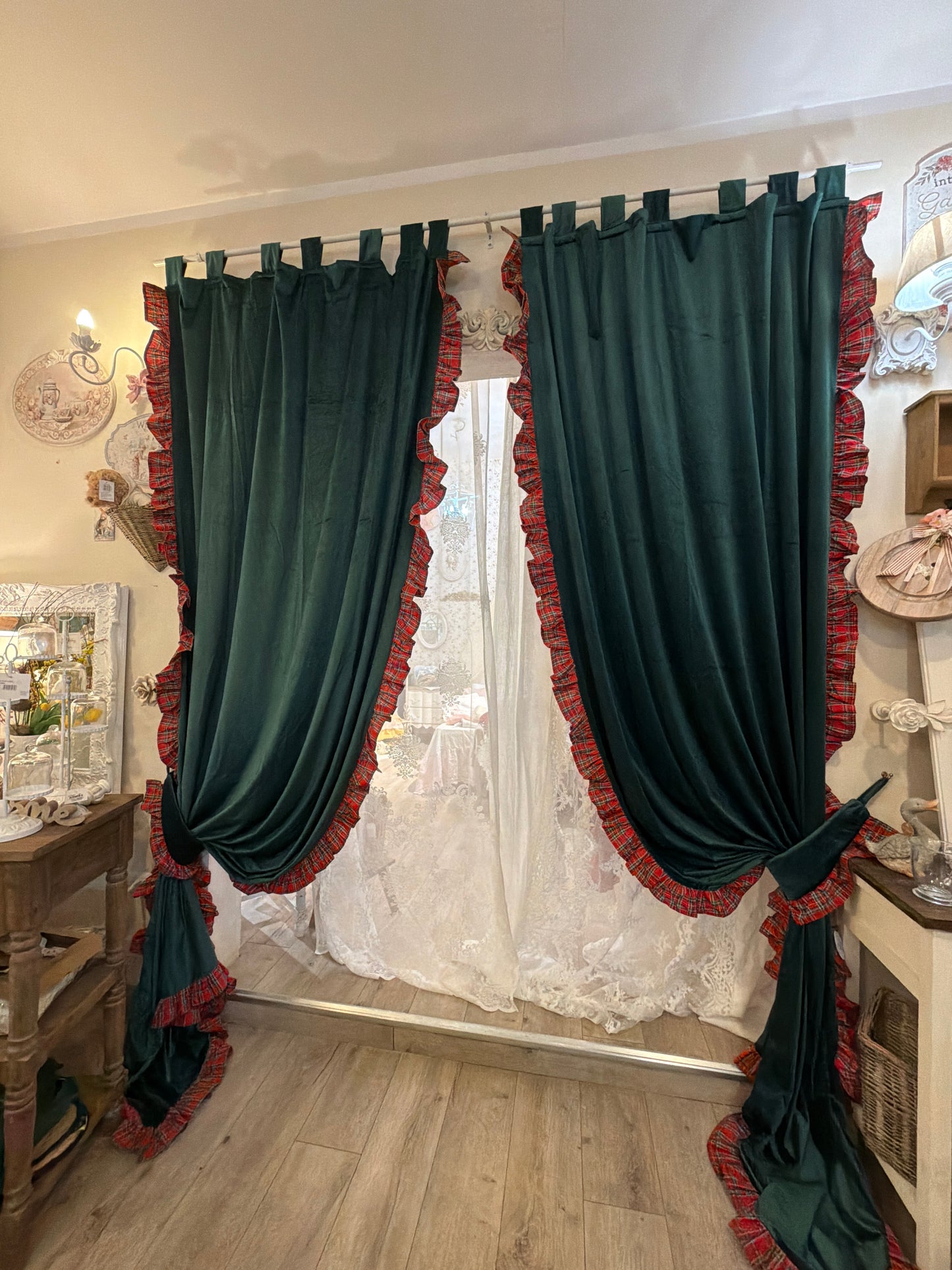 Telo tenda in velluto con balze in tartan misura 150x300 colore verde con ferma tenda incluso €47 1 solo telo