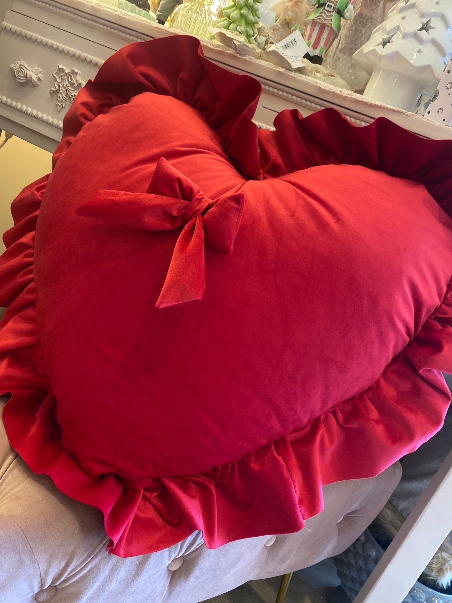 Cuscino cuore velluto rosso misura 50x60+10 la balza