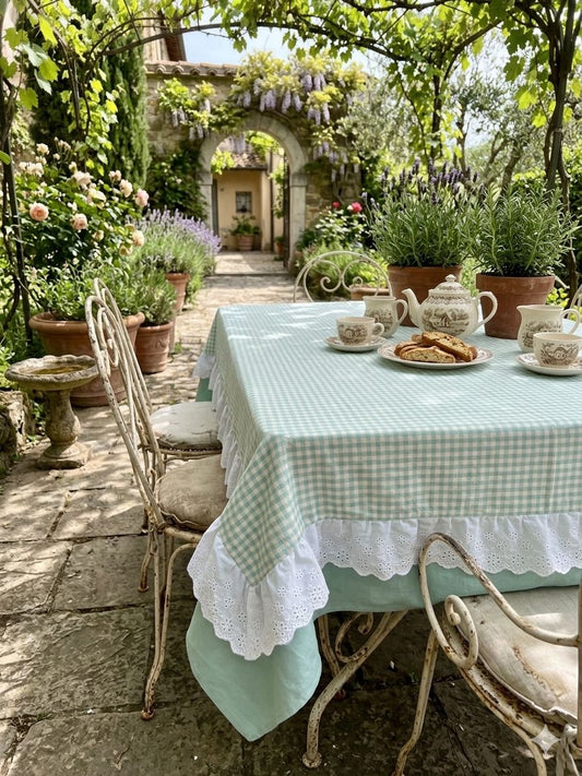 tovaglia quadrettino tiffany con gala san gallo officina tessile