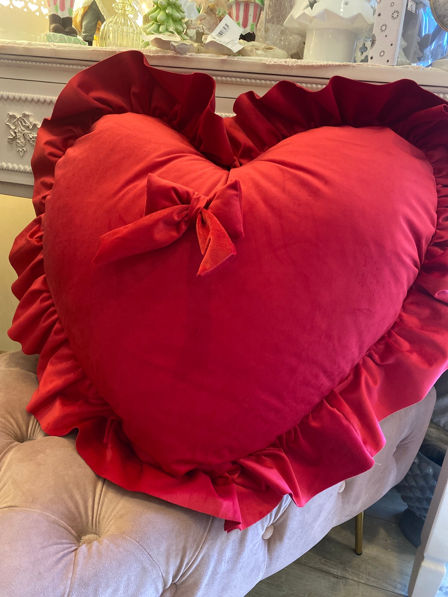 Cuscino cuore velluto rosso misura 50x60+10 la balza