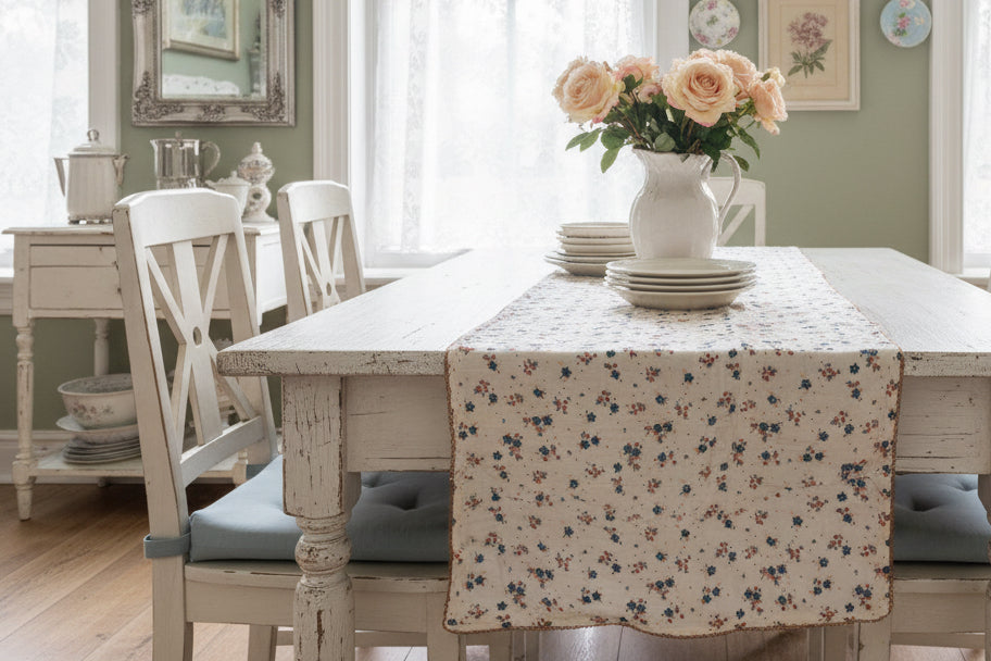 Runner in mussola 100% cotone con stampa floreale 150x50