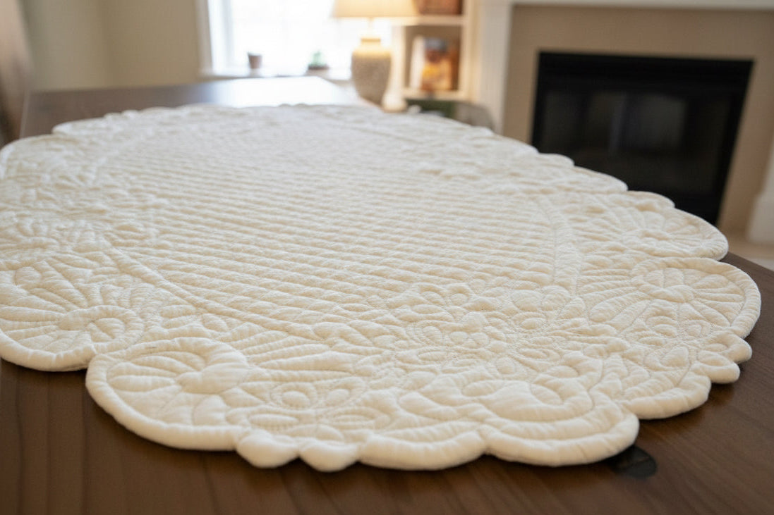Centro tavolo Blanc Mariclo in Boutis misura 45x70 colore bianco