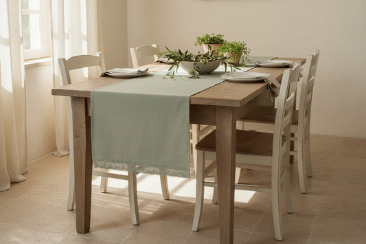 Blanc Mariclo Runner Infinity Verde con Pizzo 45×140 cm