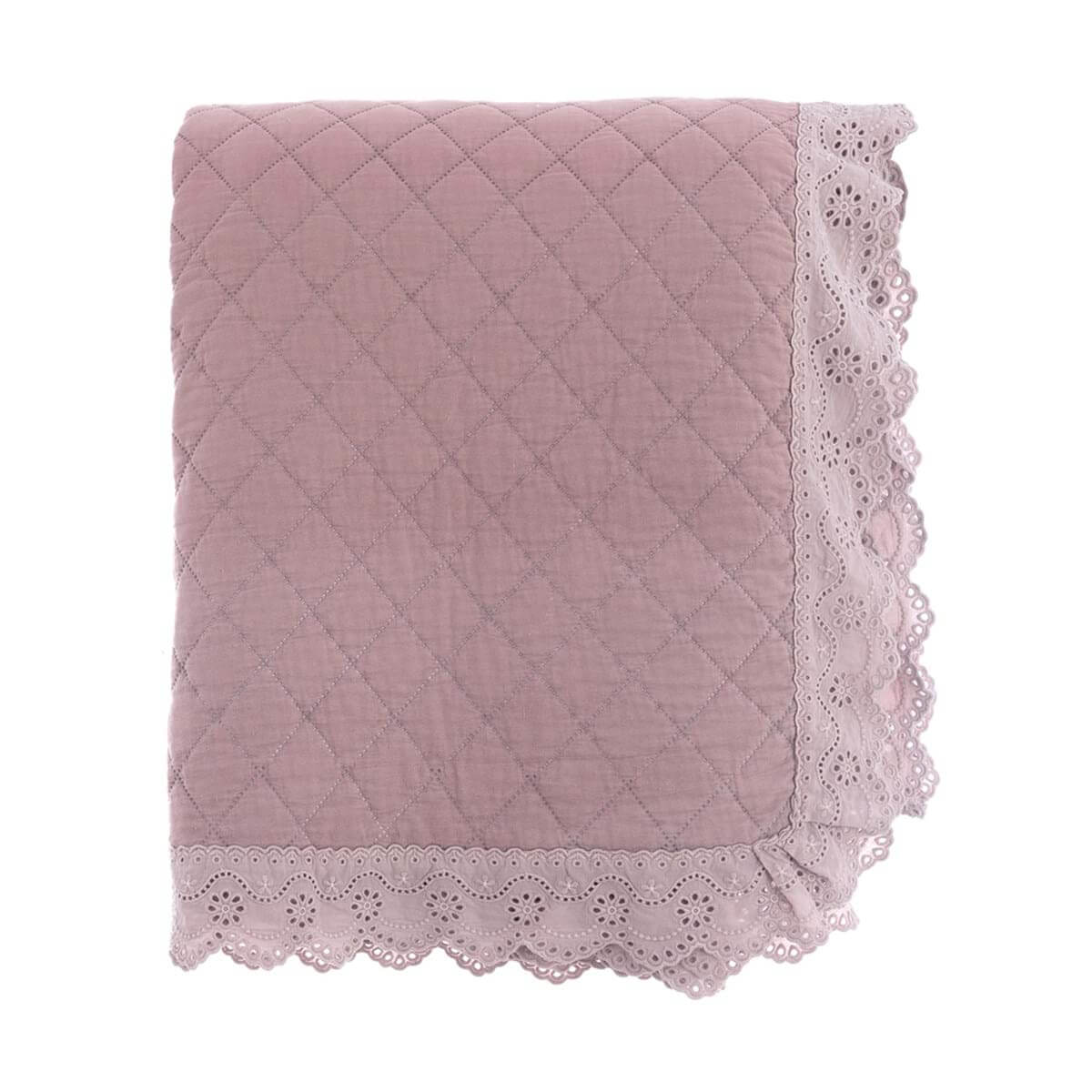 Blanc MariClo Trapunta matrimoniale rosa  con pizzo sangallo 260x260 + 2 copriguanciali