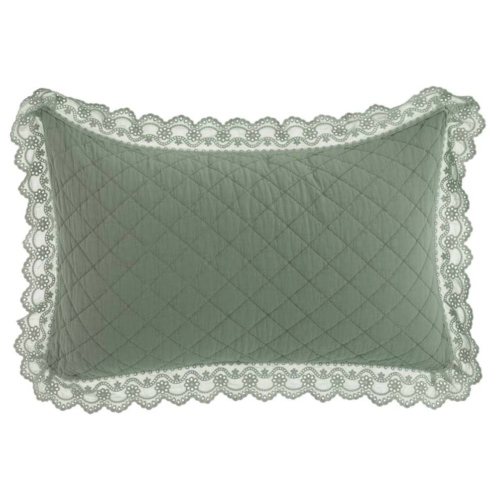 Blanc MariClo Trapunta matrimoniale Verde Salvia con pizzo sangallo 220x260 + 2 copriguanciali