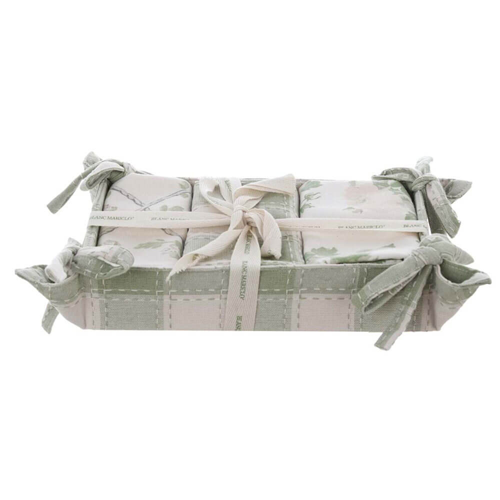 Blanc Mariclò Cestino Vichy Verde con 3 Canovacci Rami d’Amore