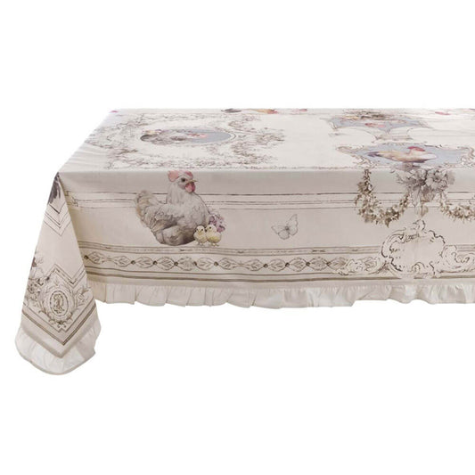 Blanc Mariclò Tovaglia COCO Galline con Volant 160×270