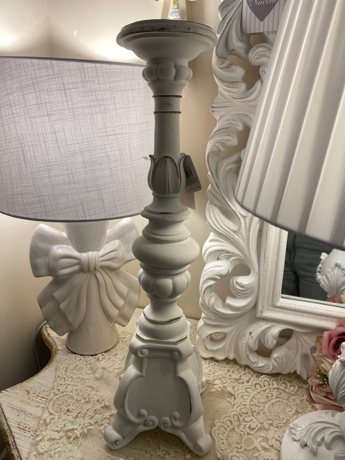 Candeliere in resina bianco 51x13cm