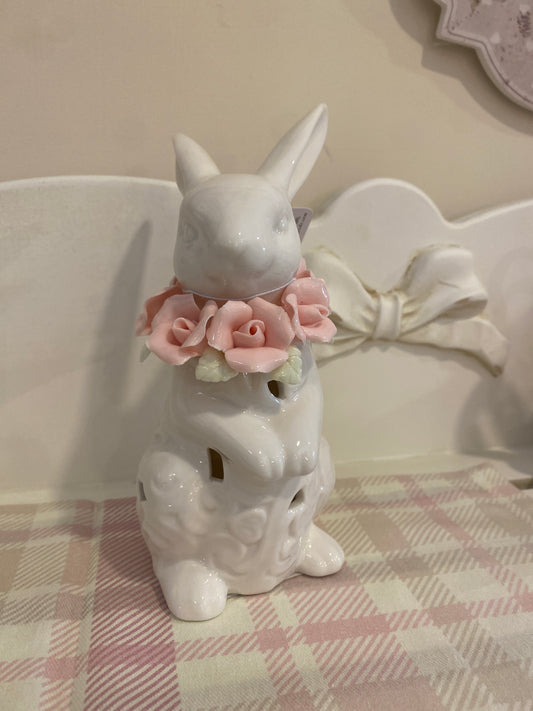 L'Arte di Nacchi Statuina Coniglio di pasqua in ceramica traforata 17x8x6cm