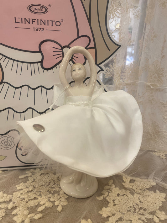 BALLERINA IN PORCELLANA CON ABITO IN CHIFFON - ELEGANZA LEGGERA, ALTEZZA 18 CM