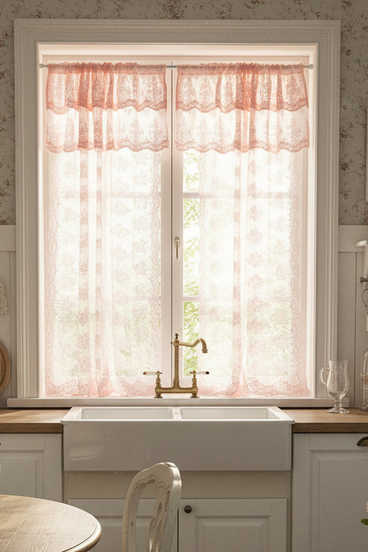 COPPIA DI VETRAGE PIZZO JULIA MISURA 60x220 COLORE ROSA