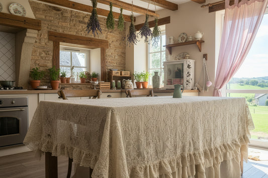 Tovaglia pizzo corinzio Chezmoi misura 160x160 colore Ambra￼