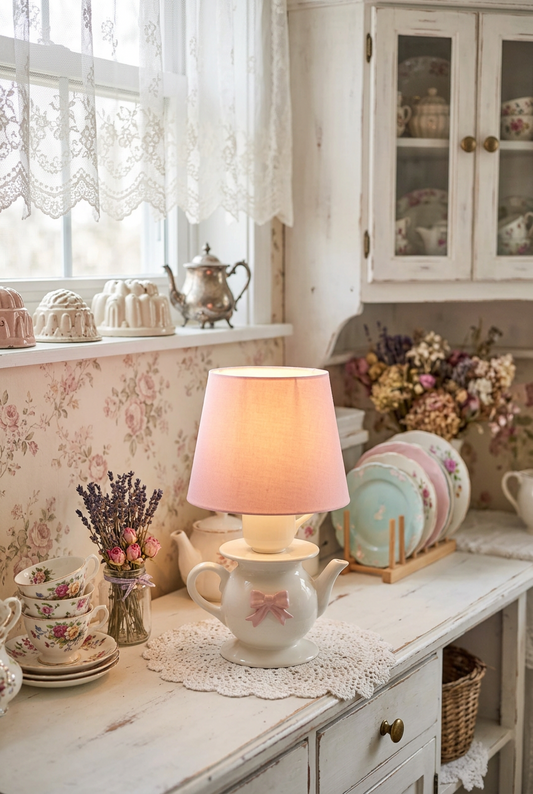 Lampada teiera in ceramica con fiocco