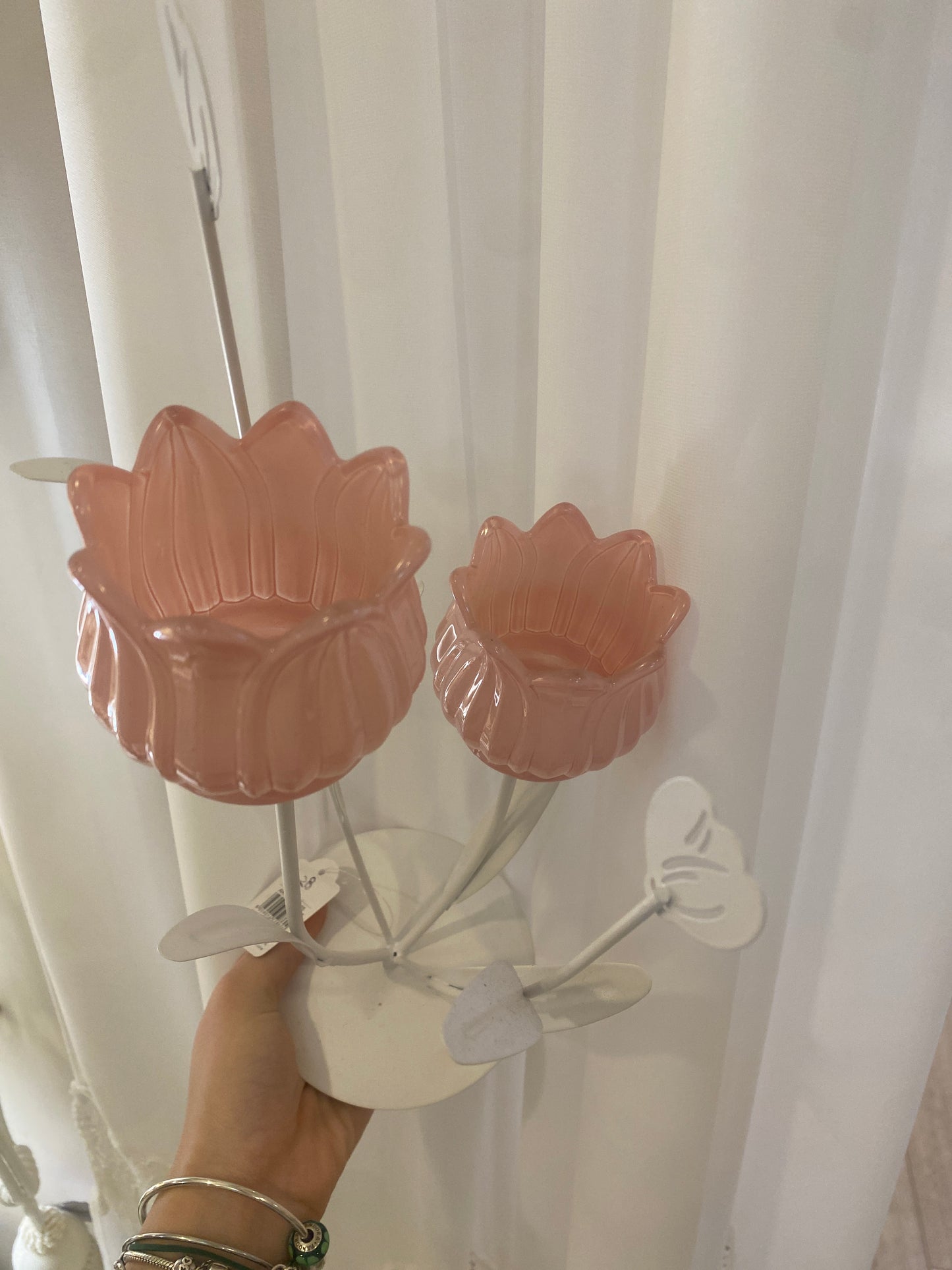Porta candele in vetro a forma di tulipano 17x35x17cm