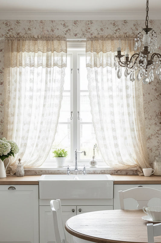 COPPIA DI VETRAGE PIZZO JULIA MISURA 60x220 colore tortora
