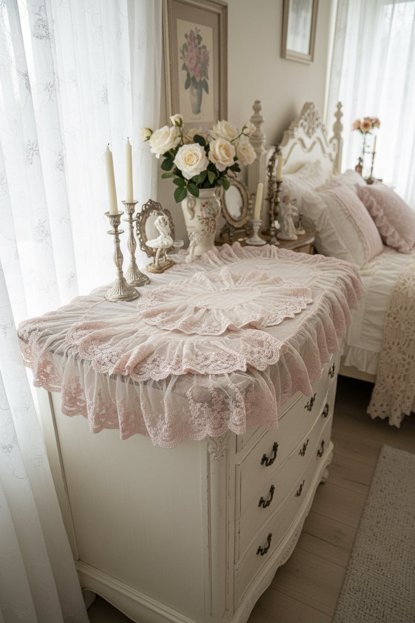 Tris di centri in tulle e pizzo romantico misura 106x60.49x56
