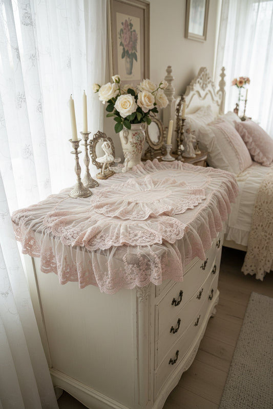 Tris di centri in tulle e pizzo romantico misura 106x60.49x56