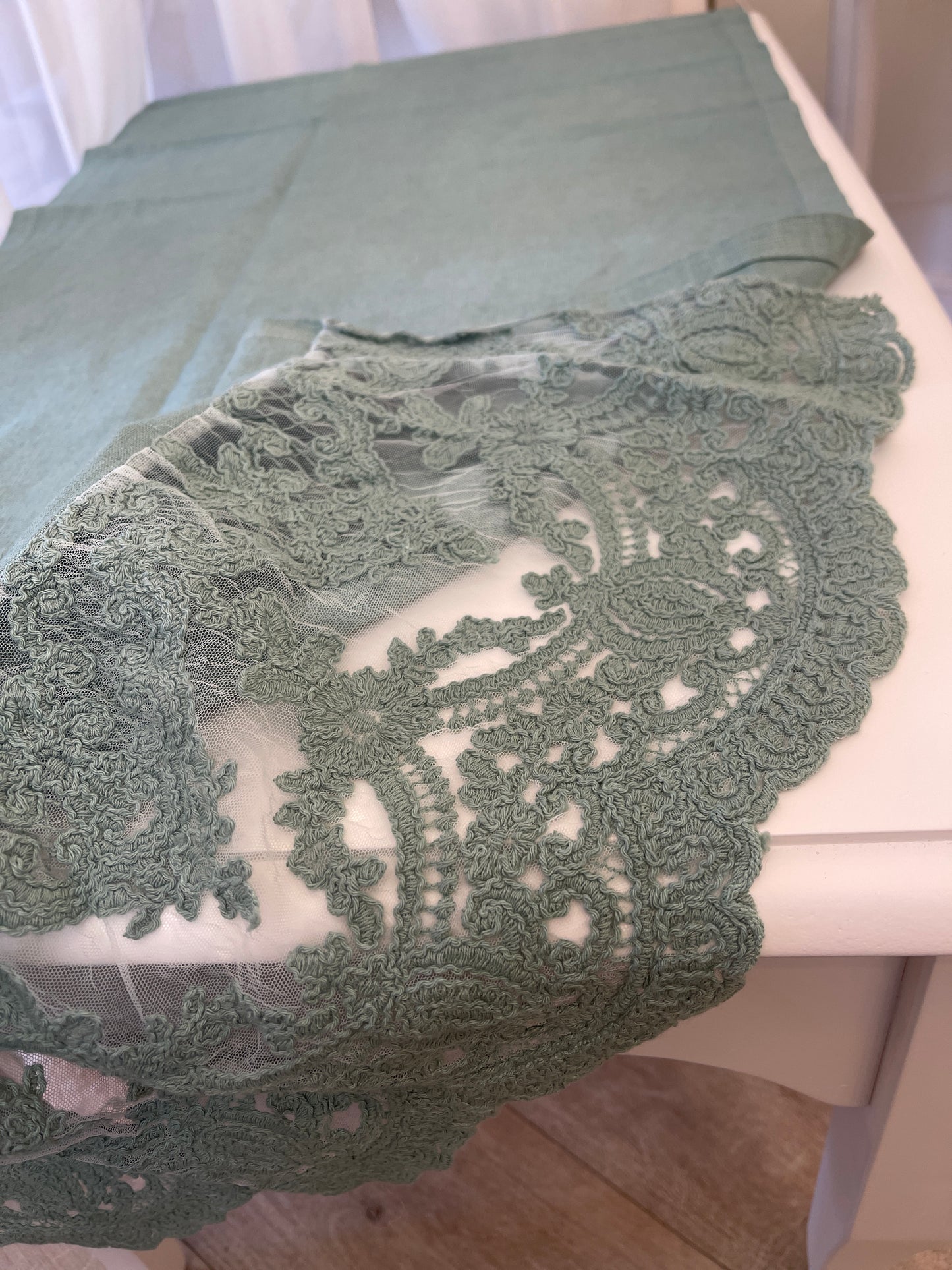 RUNNER CORNICE SIMPOSIO CHEZMOI MISURA 160x60 verde salvia 100% Lino