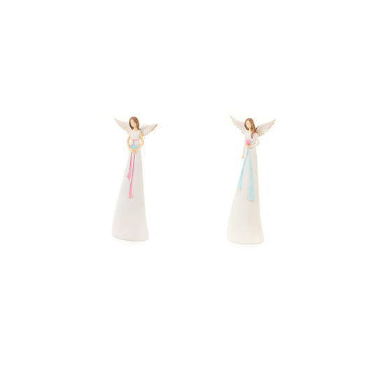 ANGELI CON UCCELLINI E CUORE  H 20CM CY250115