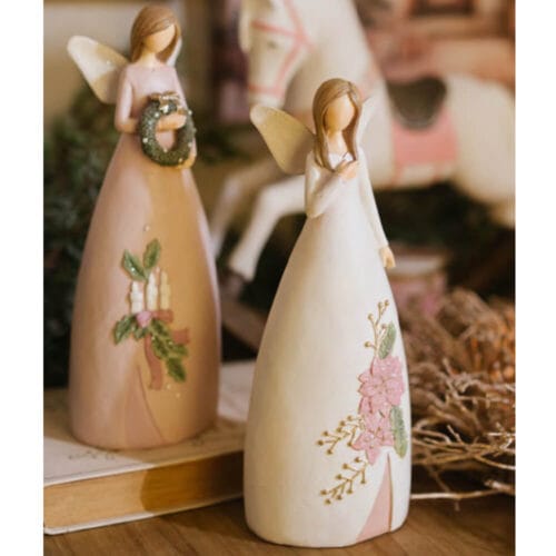 Nuvole di Stoffa Angelo Rosa in Resina con Ghirlanda 20 cm