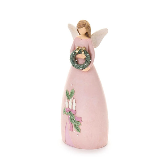 Nuvole di Stoffa Angelo Rosa in Resina con Ghirlanda 20 cm