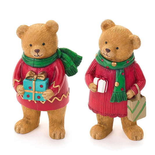 Nuvole di Stoffa Coppia Orsetti Natale Resina   15,5 x 8,5 x 7,5 cm