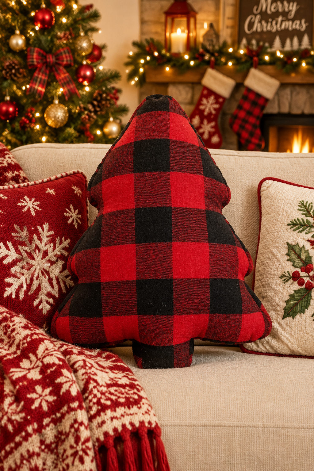 CUSCINO ALBERO, TESSUTO SCOZZESE, MISURA 30 × 45 IN PROMO 15 €