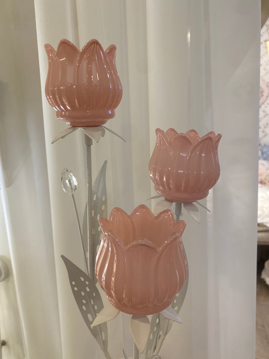 Portacandele in vetro a forma di tulipano 17x38x17cm