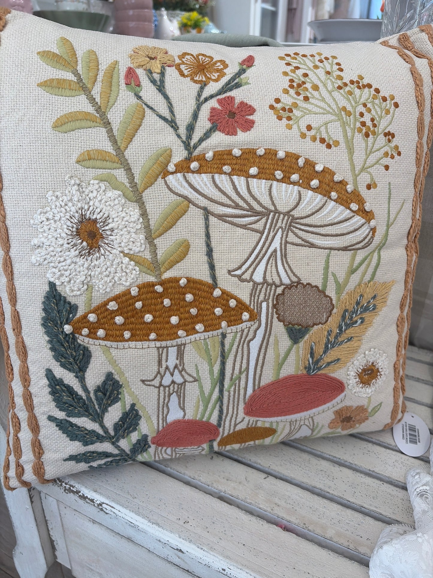 CUSCINO CLODETTE DECORO FUNGHI MISURA 45x45