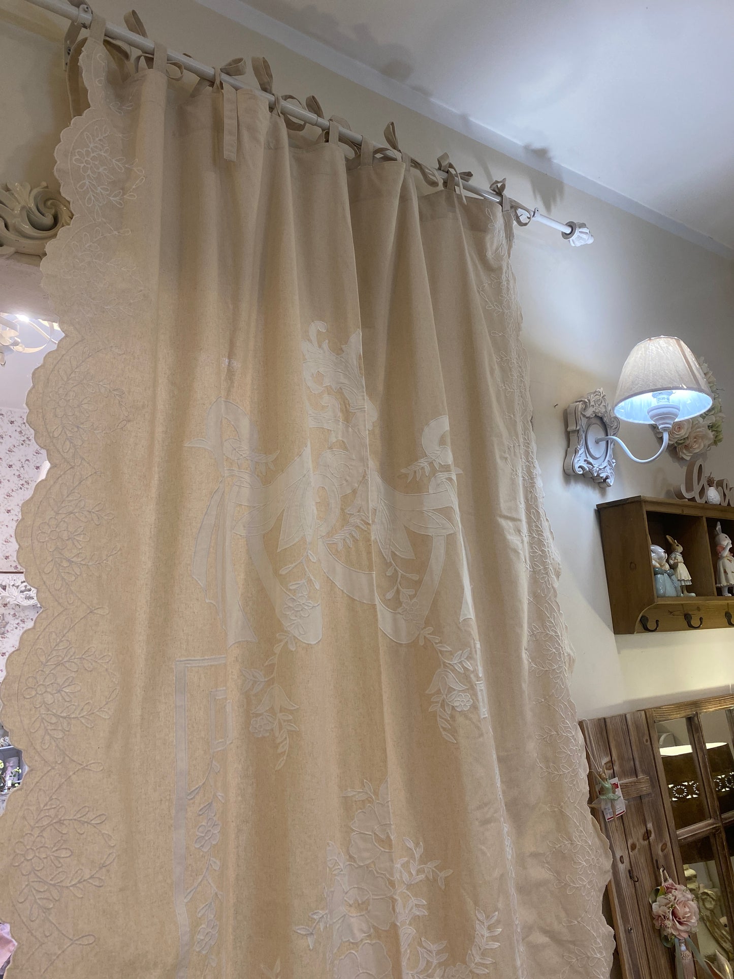 Pannello di cotone con ricamo centrale ed ambi lati BEIGE 300x133cm