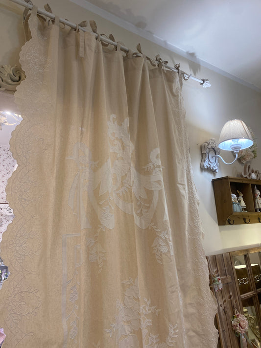 Pannello di cotone con ricamo centrale ed ambi lati BEIGE 300x133cm